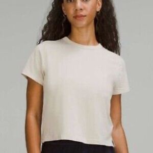 lululemon classic fit cotton blend tee (natural ivory and Pink peony)